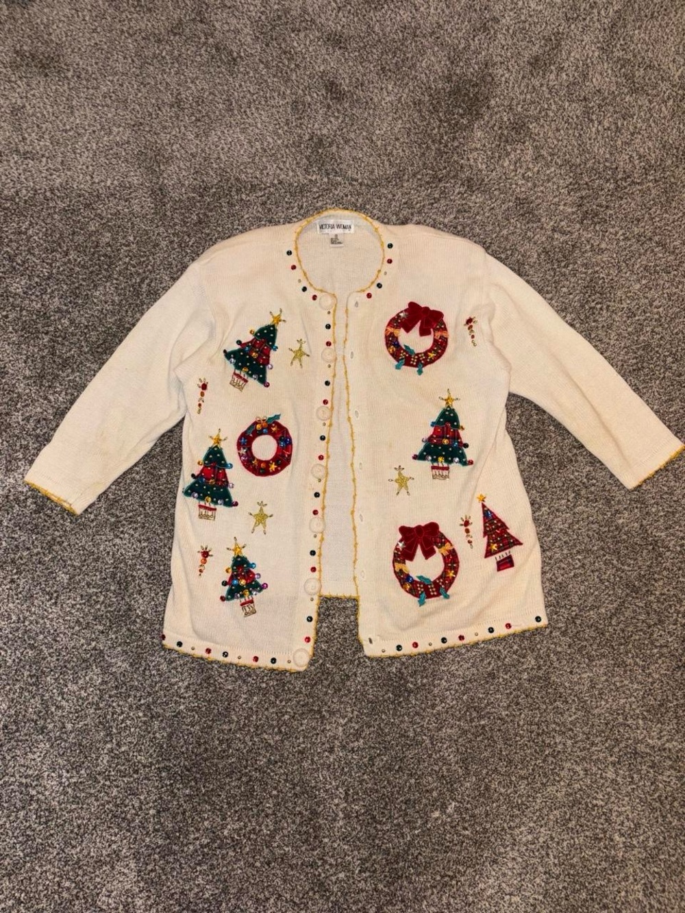 Vintage Knit Holiday Christmas button up cardigan sweater with sequins